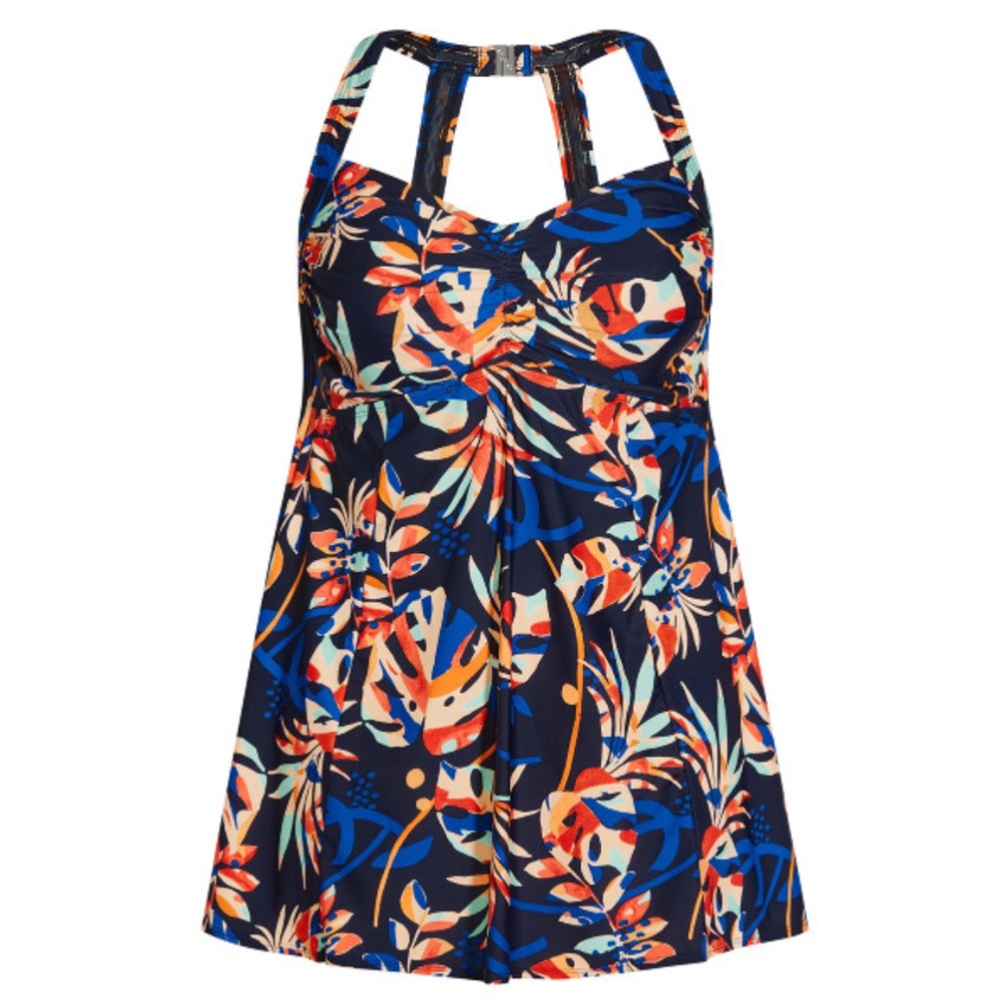 SOLD**AVENUE 14W Navy Foliage Print Swim Dress SW96.8 - Picture 4 of 7